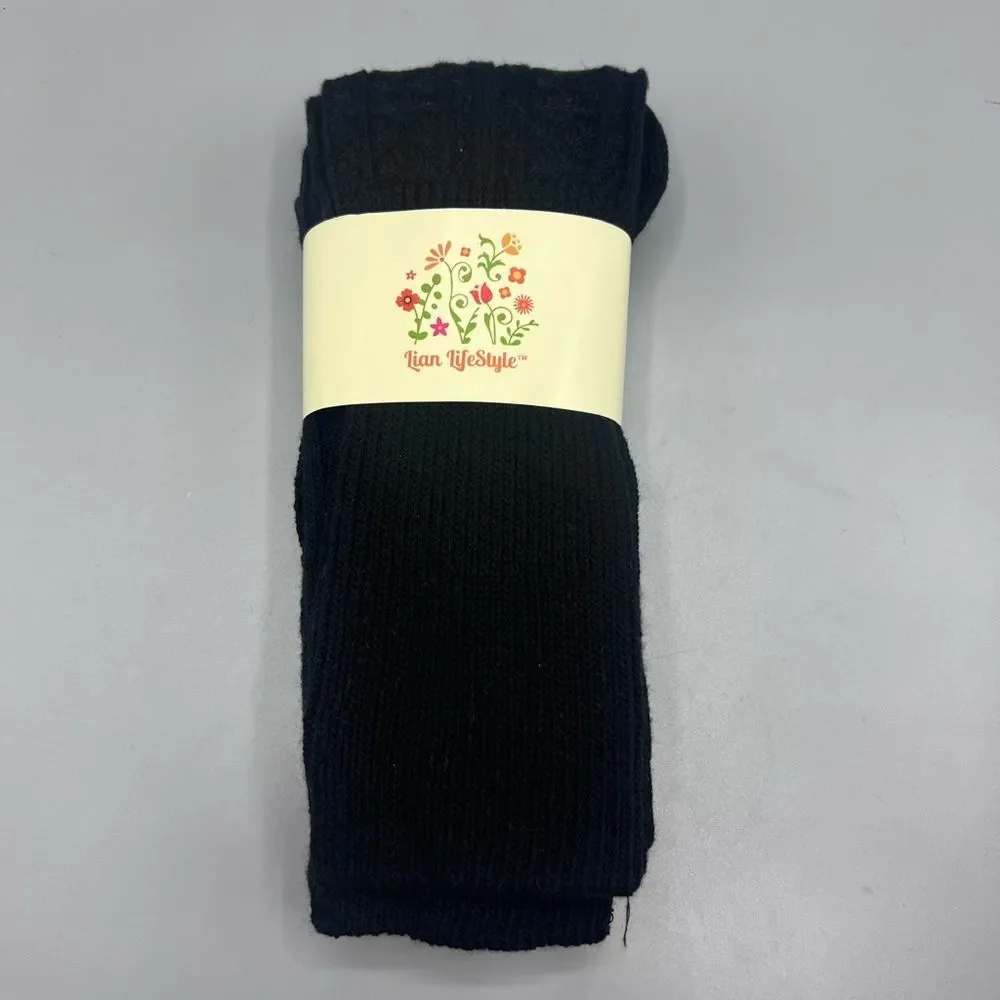 Lian Lifestyle Cable Knit Black Over Thigh High Knee Socks NWT